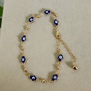 Boho Blue Evil Eye Hamsa Hand Ankle Bracelet Anklet Gold Filled New